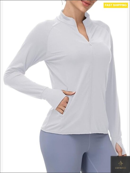 Jackets & Blazers - UPF 50+ Long Sleeve Full Zip Jacket Lightweight Athletic Sun Protection Hiking